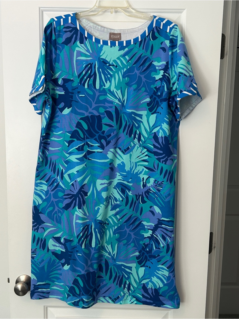 Chico's Teal and Blue Tropical Print Dress